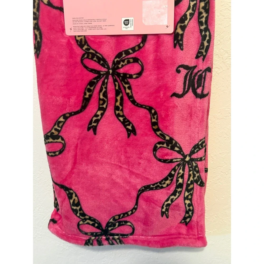 Juicy Couture Pink Leopard Bow Plush Printed Throw Blanket 50x60 Twin NWT